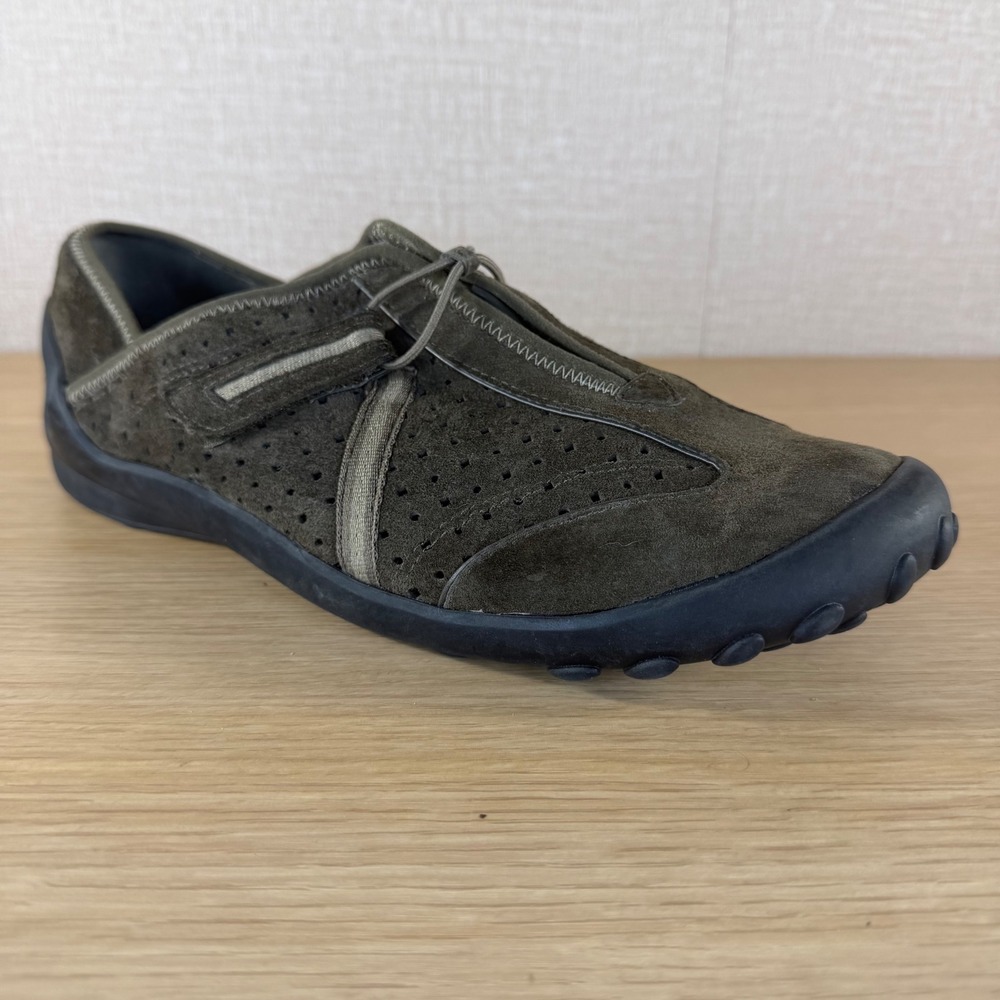Clarks Privo Womens 11 Olive Suede Retro Perforated Comfort Walking Shoes
